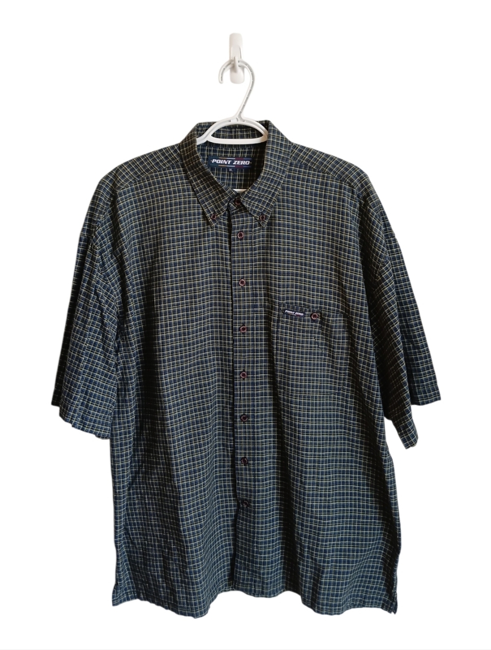 Vintage Y2K Point Zero Men's Short-Sleeve Button-Up Checked Shirt - Black & Gray